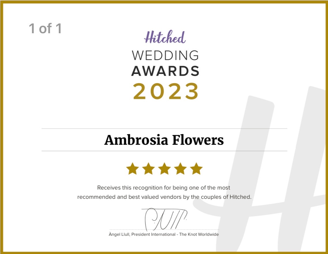 Image for Recognised with the Hitched Wedding Awards 2024 for delivering beautiful, memorable wedding florals and exceptional client experience.