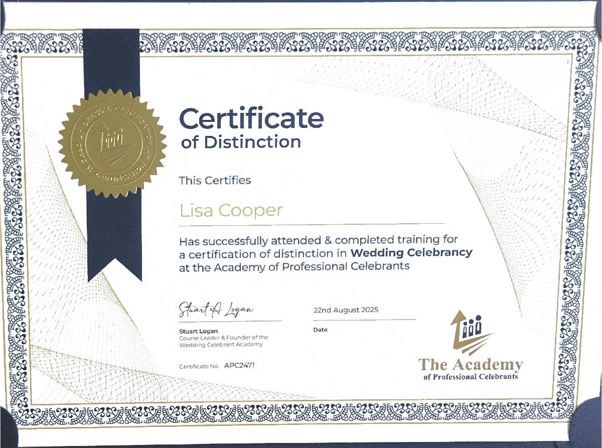 Image for Certificate of Distinction for Wedding Celebrancy