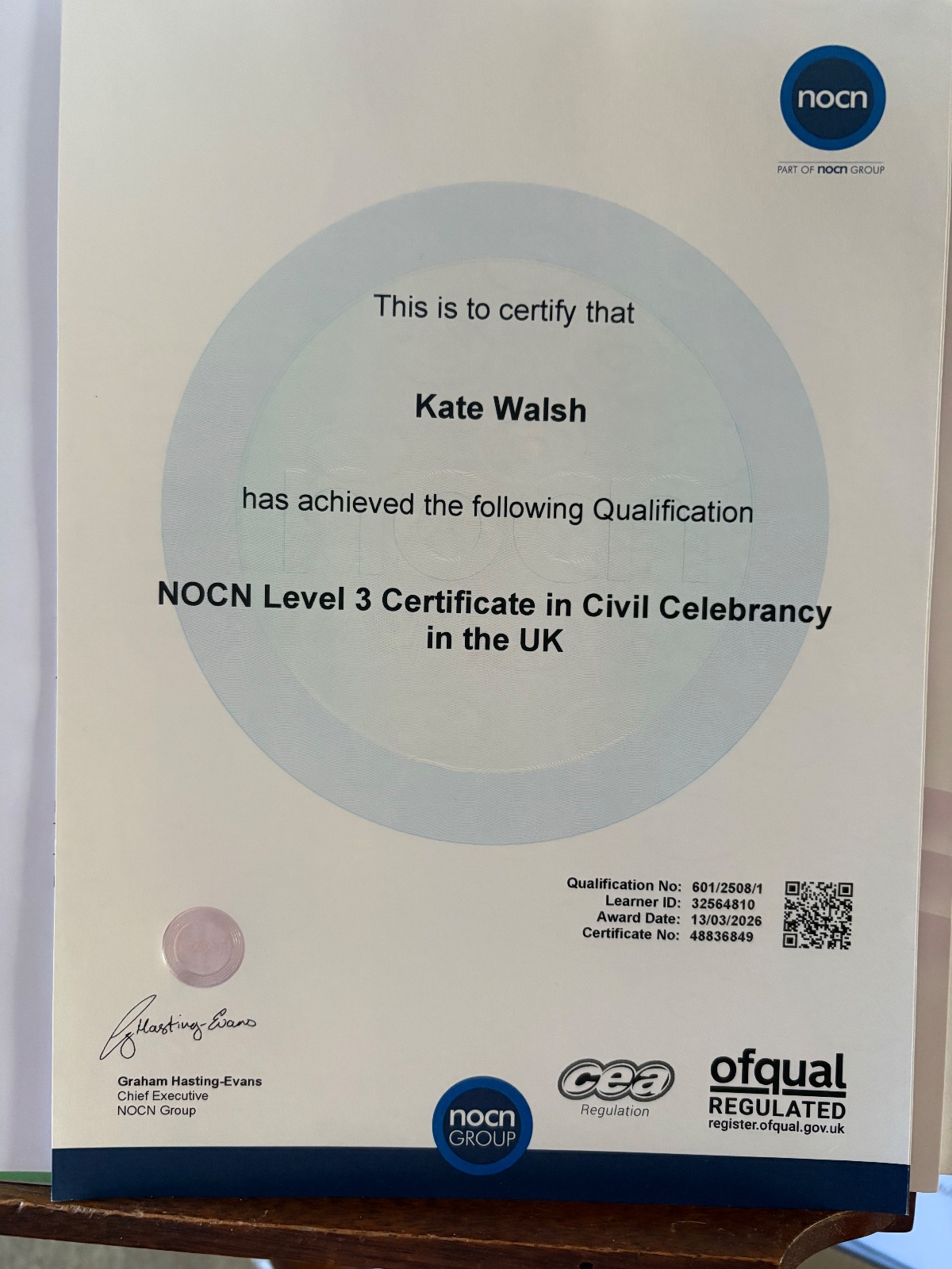 Image for NOCN LEVEL 3 Civil Celebrancy in the UK