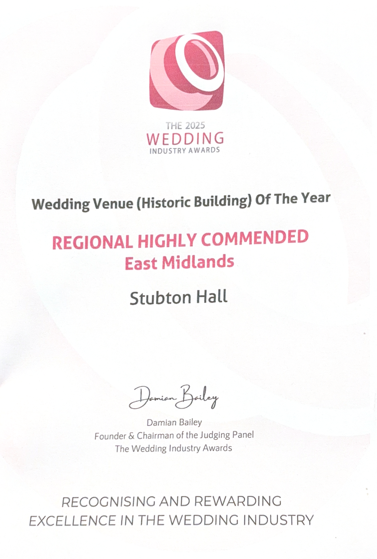 Image for Wedding Venue (Historic Building) Of The Year Regional Highly Commended East Midlands