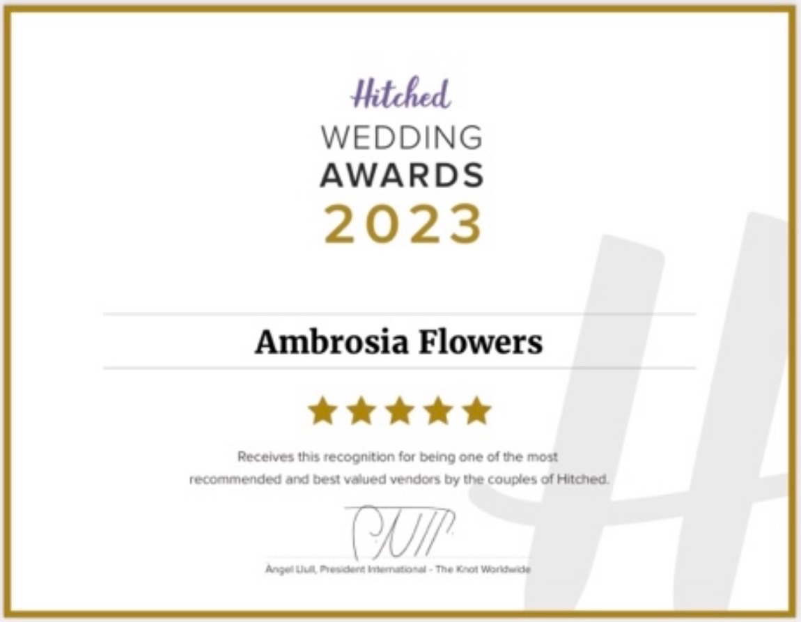 Image for Honoured to receive the Hitched Wedding Awards 2023, celebrating trusted wedding suppliers loved by couples.