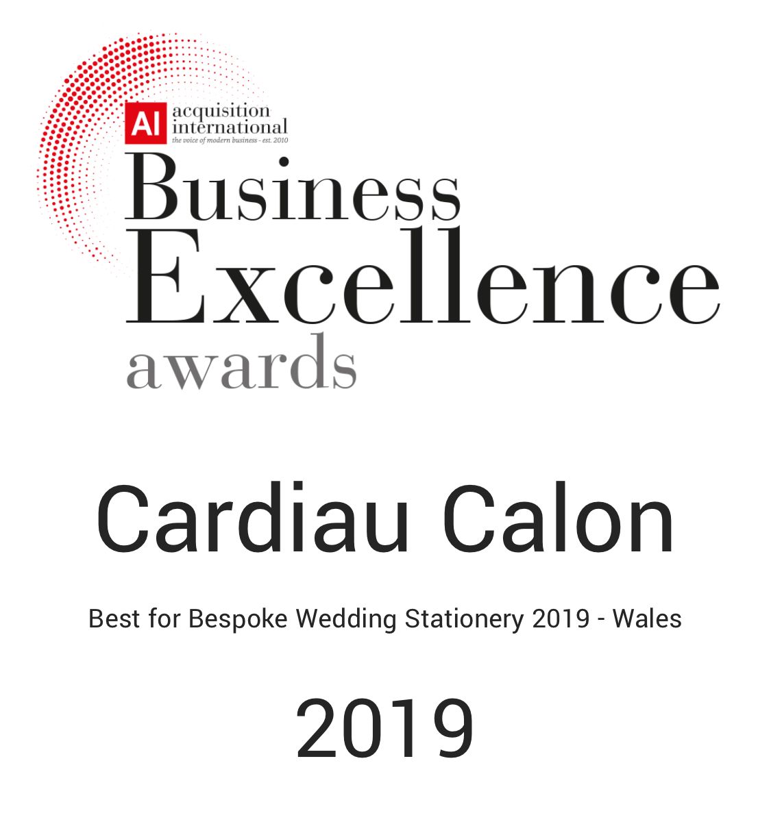 Image for Business Excellence Awards - Best for Bespoke Wedding Stationery 2019 - Wales