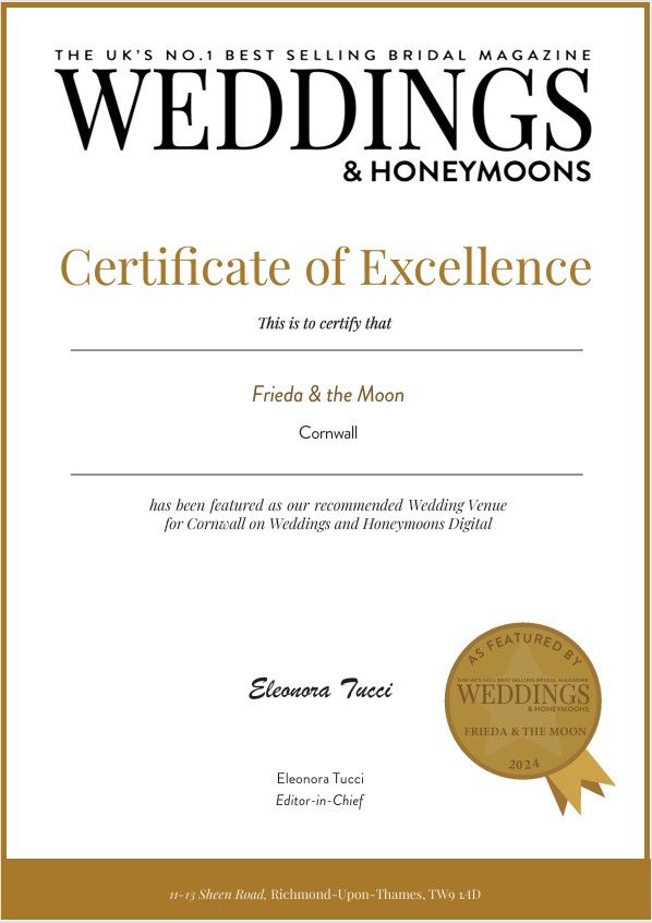Image for We were delighted to be chosen as Weddings & Honeymoons venue of choice for Cornwall in 2025